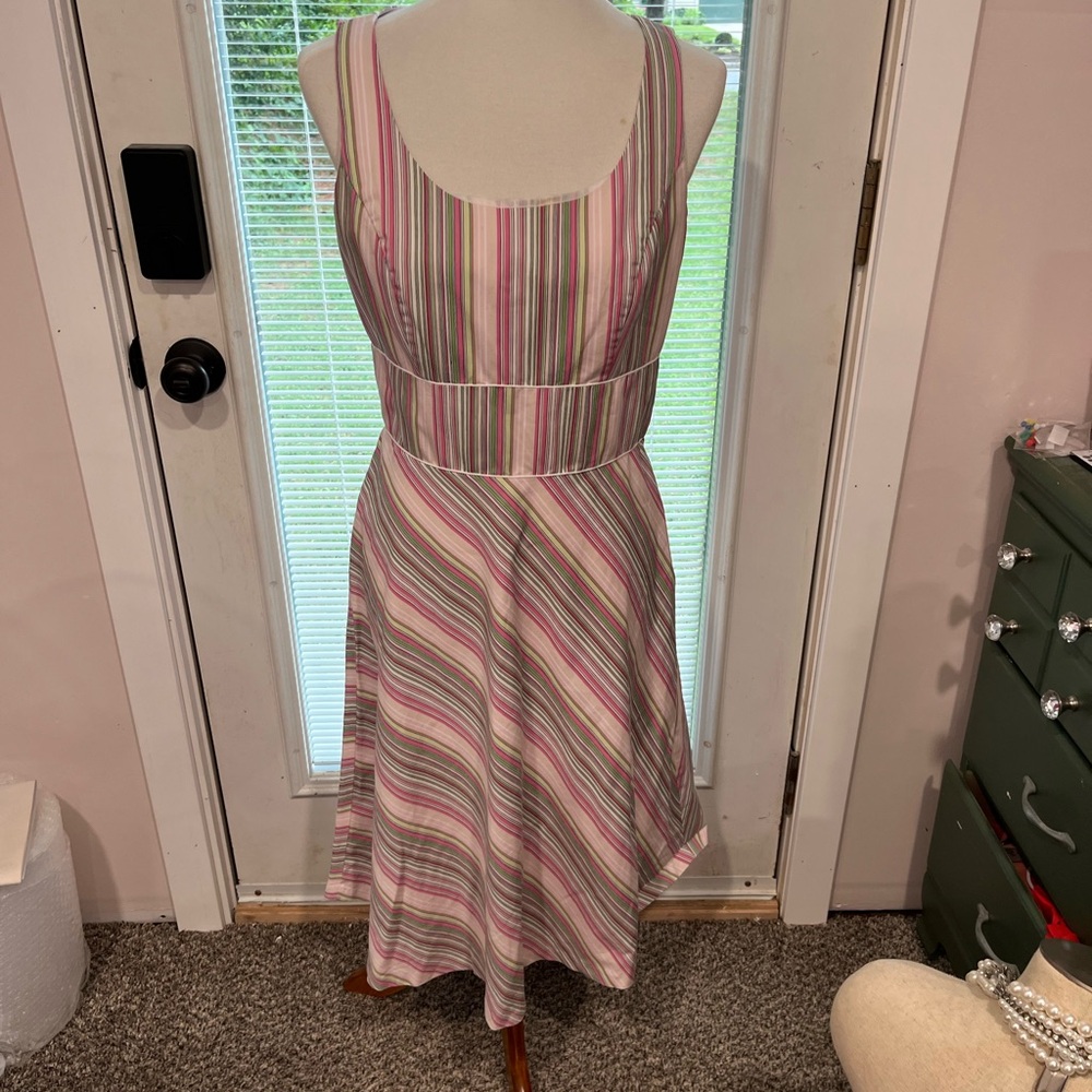 Willi Smith Pink and Green Striped High Low Dress